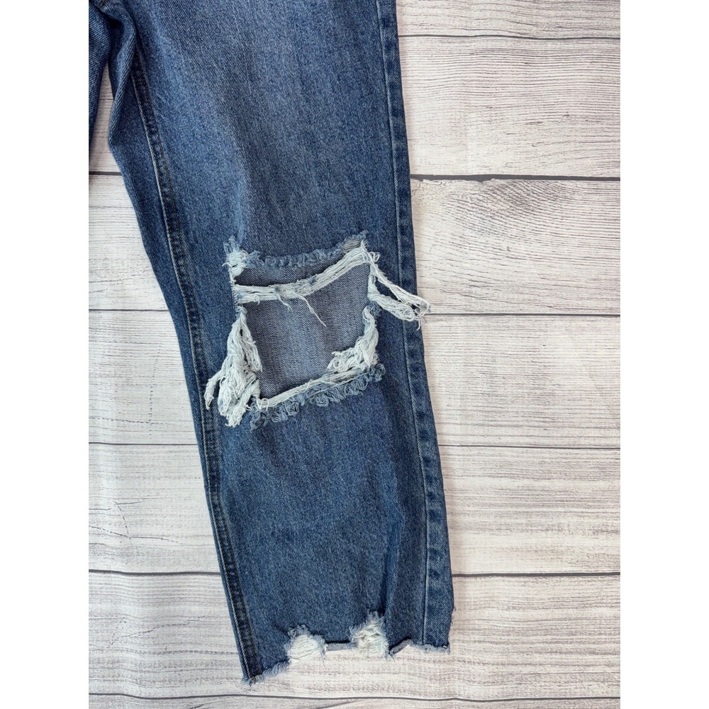 Vanilla Star High Waisted Distressed Straight Leg Jeans Blue Button Fly Size 7 - Picture 3 of 12